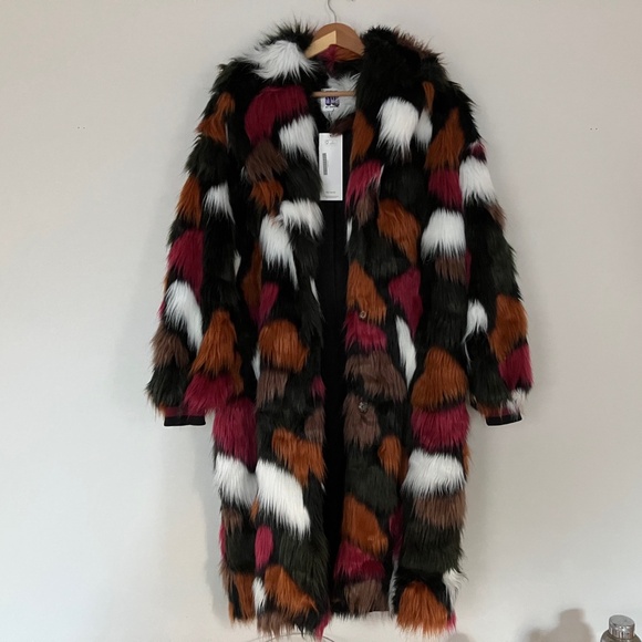 GORGEOUS Anna Sui Multicolor Cool AF Faux Fur Coat L XL - Picture 2 of 7